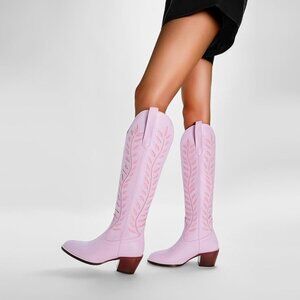 Sifinelar Lavender Knee-Hight Cowgirl Boots with Box